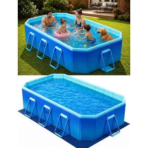 Foldable Pool for Adults with Ground Cloth 115"×65"×22"
Non-Inflatable Pool for Backyard Outdoor Collapsible Folding Dog Swimming Pool Light Blue