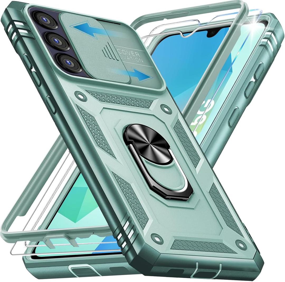 Case for Galaxy S25 FE 5G,Samsung S 25 FE Case with 2X Screen Protectors & Camera Cover,[Military Grade 20ft.] Shockproof/360 Magnetic Kickstand Protective Case for Samsung Galaxy S25 FE Green