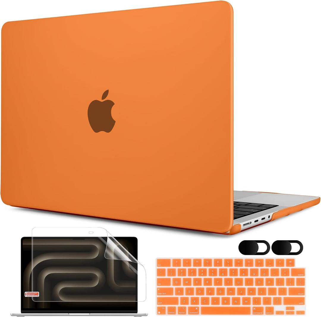 MEEgoodo for M5 MacBook Pro 16 inch Case 2026 2024 2023 2021 (Fit Model A3429/A3428/A3403/A3186/A2991/A2780/A2485) M5 M4 M3 M2 M1 Pro/Max, Laptop Case with Keyboard & Webcam Cover, Matte Orange