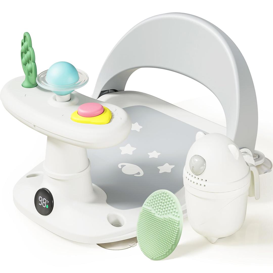 Baby Bath Seat for Babies 6 Months & Up Bath Seats for Babies Sitting Up Non-Slip Infant Bathtub Chair with Suction Cups & Water Thermometer for Toddlers Sitting Up, Easy to Clean, Gray
