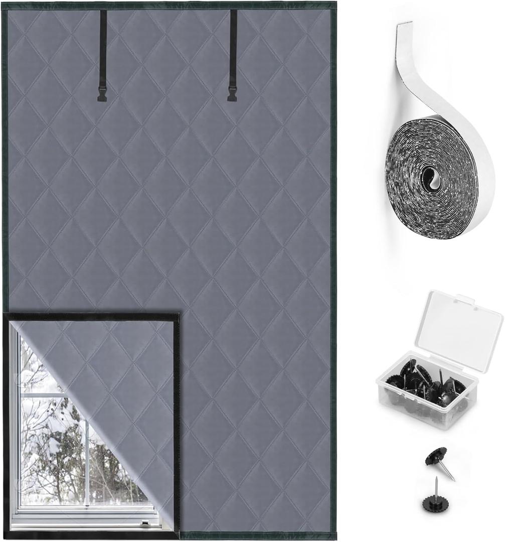 Winter Window Insulation 3 Layer 24" x 36" Thermal Insulated Window Cover Oxford Blanket with Fastener Gray Window Cover for Winter Keeping Warm Ideal Insulation Kit for Winter Window Protection