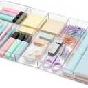 Briwooody 1 Pcs Large Expandable Acrylic Drawer Organizers, Grid Adjustable Drawer, Dividers Organizer for Desk, Makeup, Jewelry, Office, Kitchen Supplies (Clear,5 Compartments)