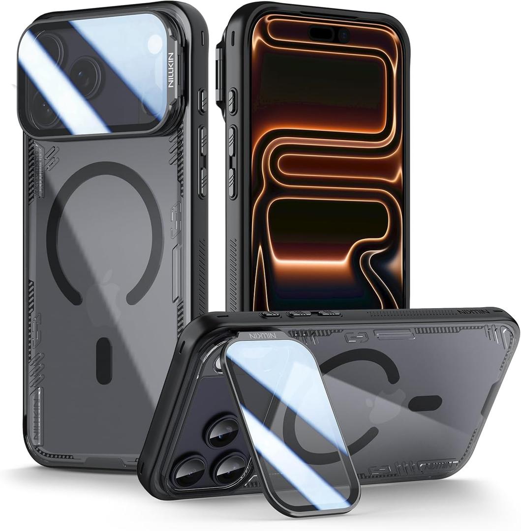 Nillkin for iPhone 17 Pro Max Magsafe Case Clear, Upgraded Full Camera Protection, Translucent & Never Yellow & Biodegradable Material, iPhone 17 Pro Max Case with Stand 6.9'', Black