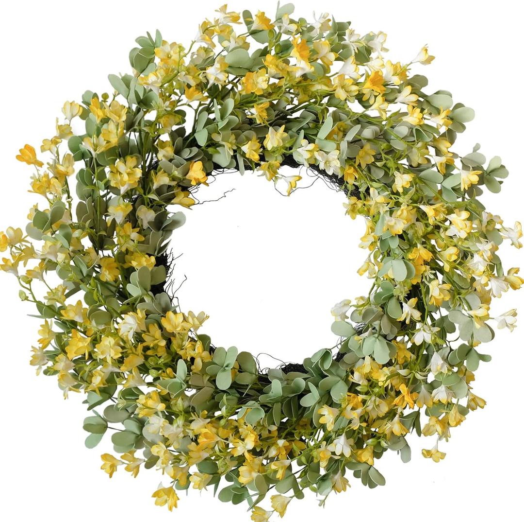 Summer 24-inch Wreath Sour Date Flower Yellow Flower Wreath Front Door Porch Patio Decoration Holiday Celebration Party Office Decoration