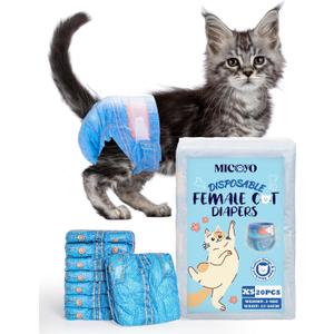 MICOOYO Disposable Cat Diapers, Cat Diapers for Female Cats with Ultra Stretchy, Puppy Diaper Super Absorbent, Fit for Cats in Heat or Incontinence, 20 Count Extra Small Size (XS)