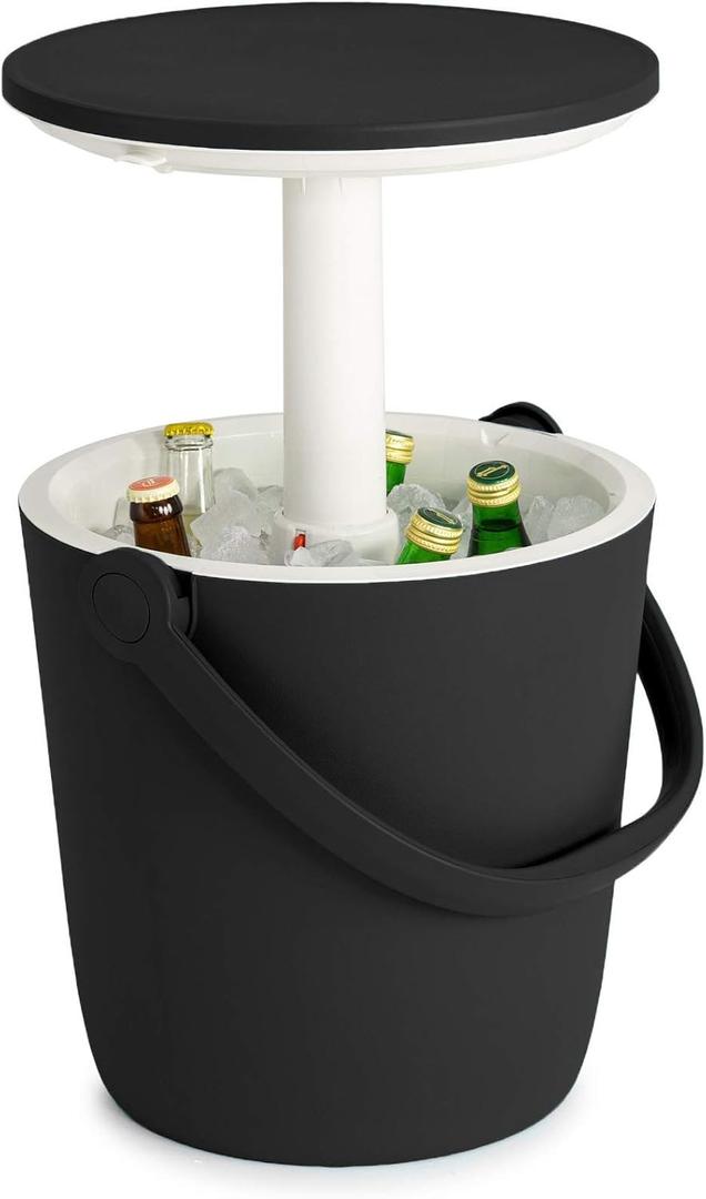 Keter Go Bar 4.2 Gallon Portable Beer and Wine Cooler with Handle and Pop Up Outdoor Table Perfect for Your Patio, Picnic, and Beach Accessories, Graphite