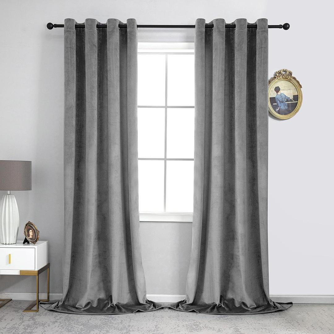 VANASEE Light Grey Velvet Blackout Curtains - 90 inches Long Light Blocking Curtain Panels, Thermal Insulated Drapes for Living Room, Bedroom, 2 Panels (W52 x L90 Inch, Light Grey) (52"W x 90"L (Pack of 2))