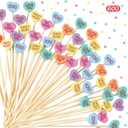 Maxcheck 600 Pcs Valentine's Day Cocktail Picks 4.7" Assorted conversation Hearts Bamboo Toothpicks Food Skewers for Appetizers Fruit Sticks for Party Decoration, 6 Styles(Colorful,Heart)