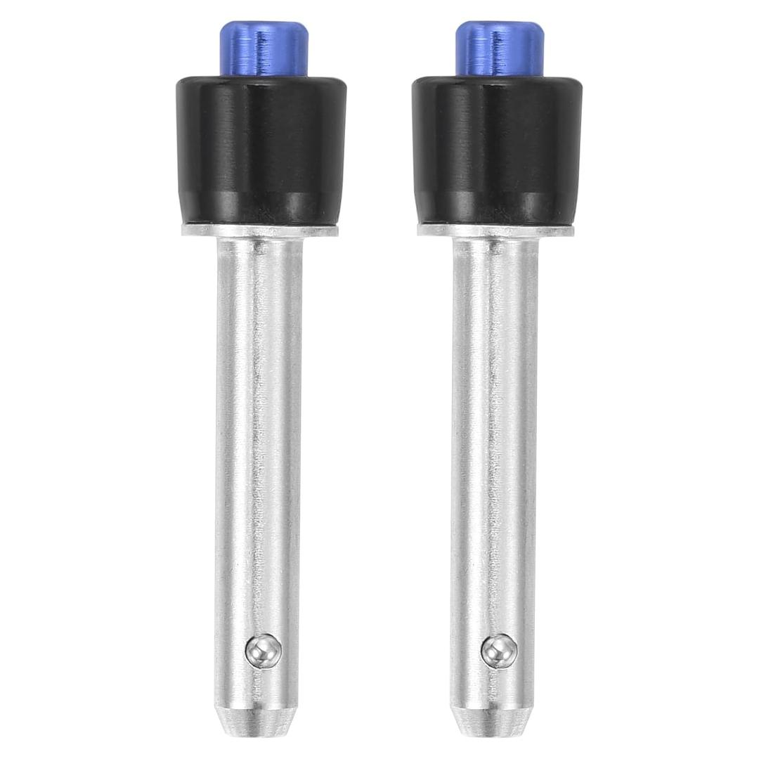 2 x uxcell 2 Pcs Quick Release Pin, 1/4" x 1.06"(Dia. x L) Ball Locking Pin with Push Button 304 Stainless Steel Ring Handle Locking Pin with Wire for Audio Bimini Top Marine, Silver
