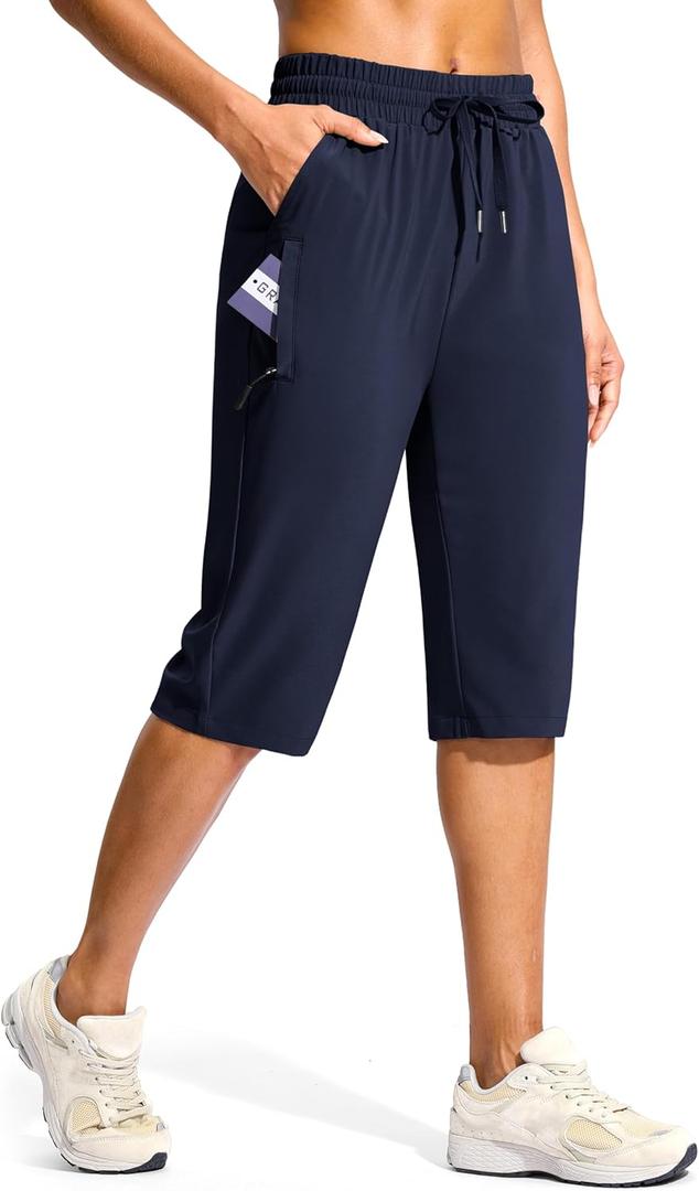 G Gradual Women's 15" Long Shorts Below The Knee Capri Lightweight Quick Dry Hiking Cargo Shorts for Women with 3 Pockets, S