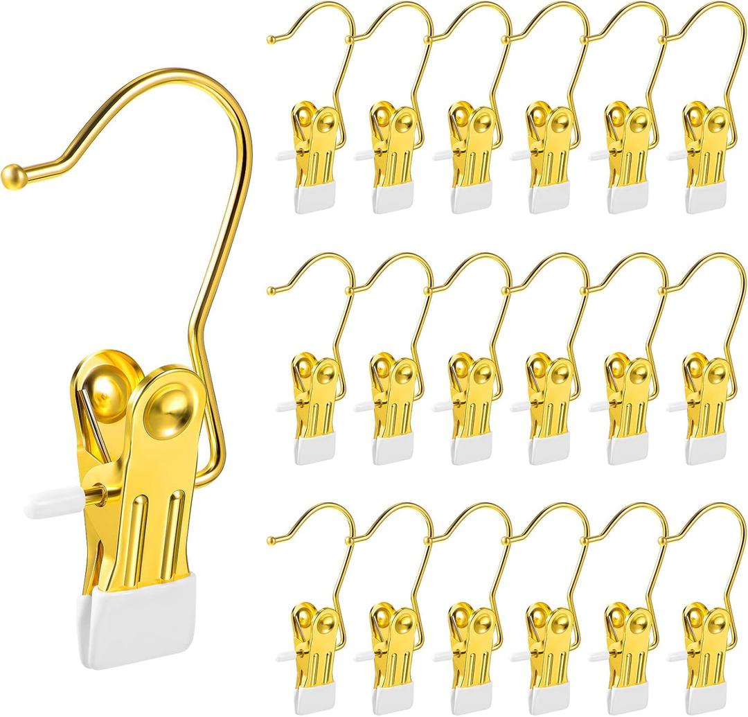 Hotop 20 Pieces Boot Hanger Clips for Closet, Laundry Hanging Hooks Heavy Duty Clips Boot Holder Portable Single Hooks Space Saving for Pants Jeans Clothes Hats Tall Towels (Gold)