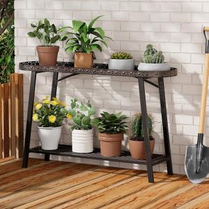 2 Tier Plant Stand Outdoor Indoor Metal Pland Stand, Heavy Duty Tall Plant Shelf Rack Display Flower Pot Holder for Patio Garden Balcony Living Room, Distressed Vintage Black