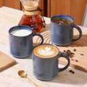 MONITO 16Oz Coffee Mugs Set of 6, Rustic Ceramic Coffee Cups Set with Large Handle, Vintage Striped Stoneware Coffee Mugs for Latte, Cocoa, Tea, Milk, Microwave & Dishwasher Safe, Deep Blue