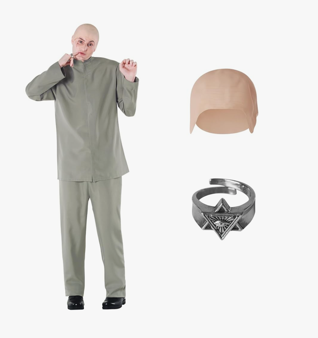Morph Grey Villain Costume With Baldcap, Mens 60s Costume, Halloween Costumes For Men, Halloween Costumes For Adults, Size M, Missing Ring