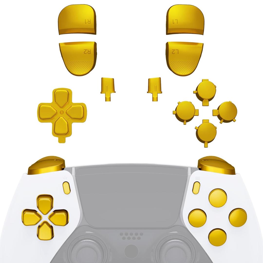 eXtremeRate Replacement Full Set Buttons Compatible with ps5 Edge Controller, Chrome Gold D-pad Share Options Home Face Buttons R1 L1 R2 L2 Triggers Compatible with ps5 Edge Controller