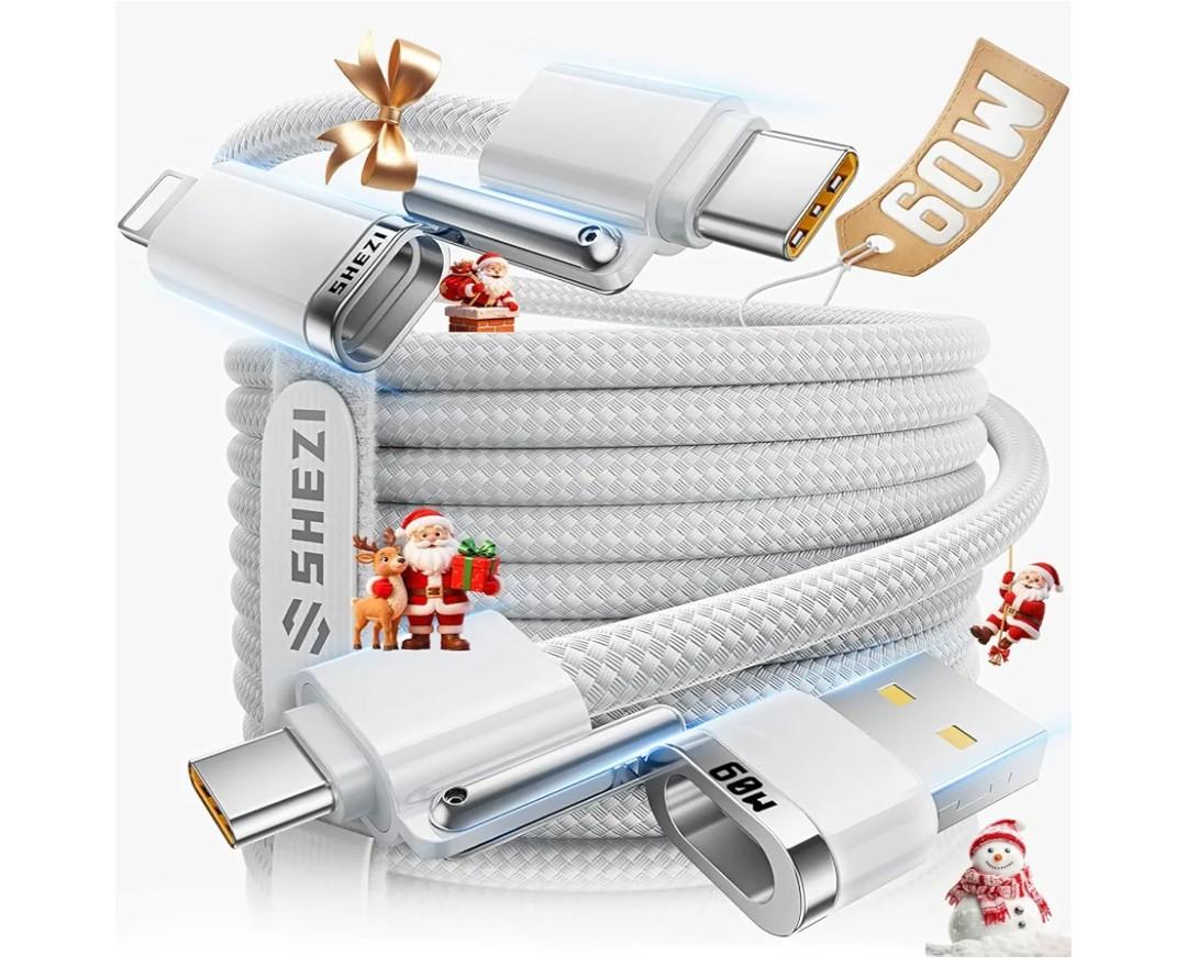 SHEZI 4-in-1 USB C Cable Compatible With Lightning Cable 60W Fast Charging & Data Transfer, Support to CarPlay & Android Auto, 5FT Travel Multi Cord Charger Combo for iPhone/iPad/Samsung/MacBook Cable