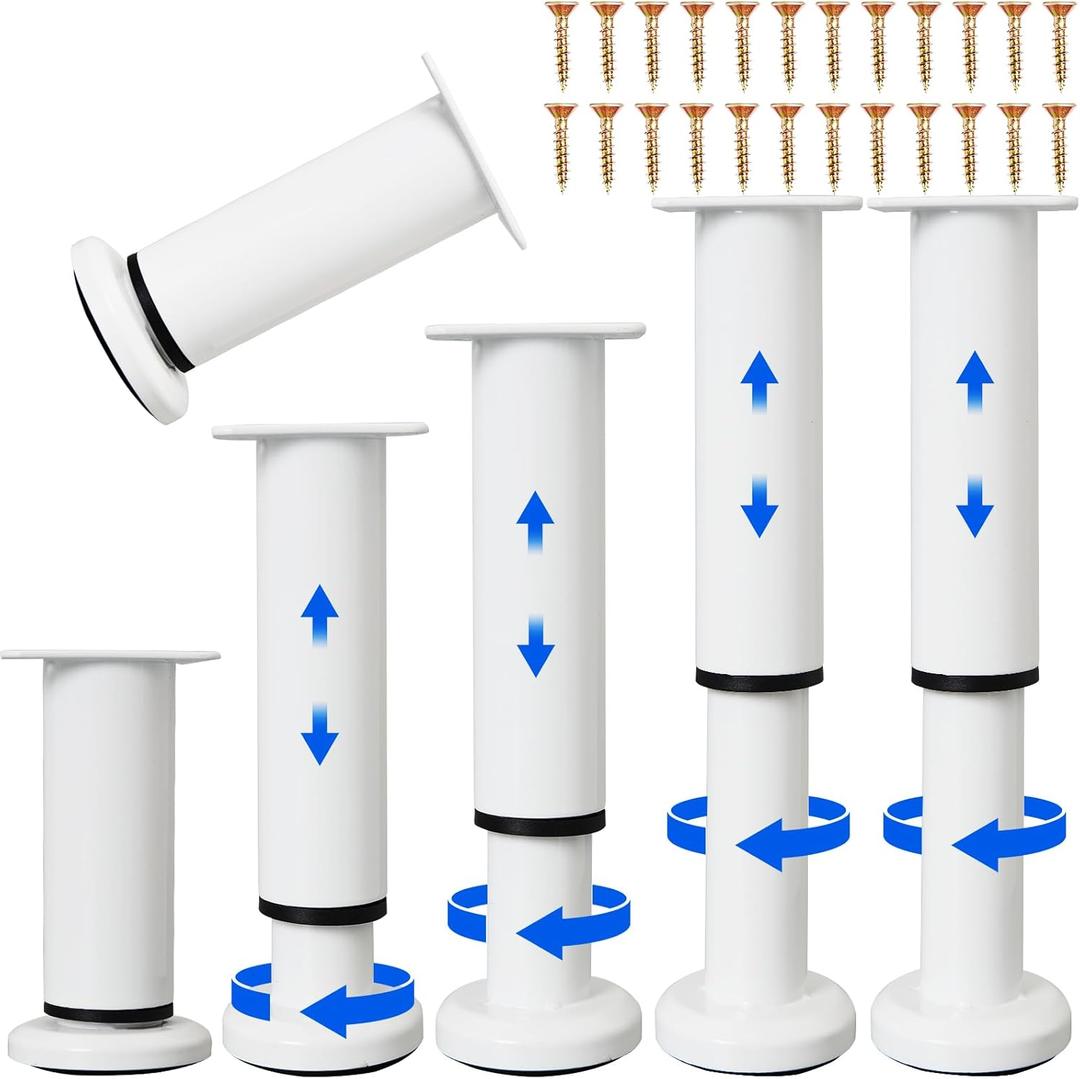 6 PCS Adjustable Furniture Couch Cabinet Legs 4.72-7.48 Inch, Heavy Duty Adjustable Height Replacement Legs for Dresser/Sofa/Bed/Chair, Legs for Furniture Set of 6 (White)