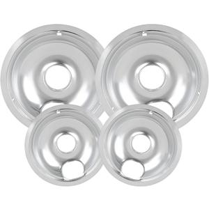 4 Pack Chrome Drip Pans, Compatible with Whirpool Kenmore Frigirate Stove Top Drip Bowls. Include 2 Pcs 6'' Range Replacement Drip Pans and 2 Pcs 8 '' Cooktop Drip Pans (Frigidaire, Silver)