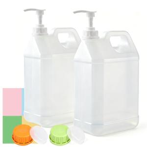 METAPACK 2 Pack 1 Gallon Jug with Pump, HDPE Plastic Laundry Detergent Container, Empty Square Jug for Liquid Soap, Oil, Sauces, Beverage, 4 Labels Included (Translucent)
