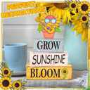 4 Pcs Sunflower Decor for Summer Wooden Tiered Tray Sign  Table Decorations Musician Sunflower Book Stack Block Sunshine Table Centerpiece for Home, Parties & Sunflower Gifts for Women