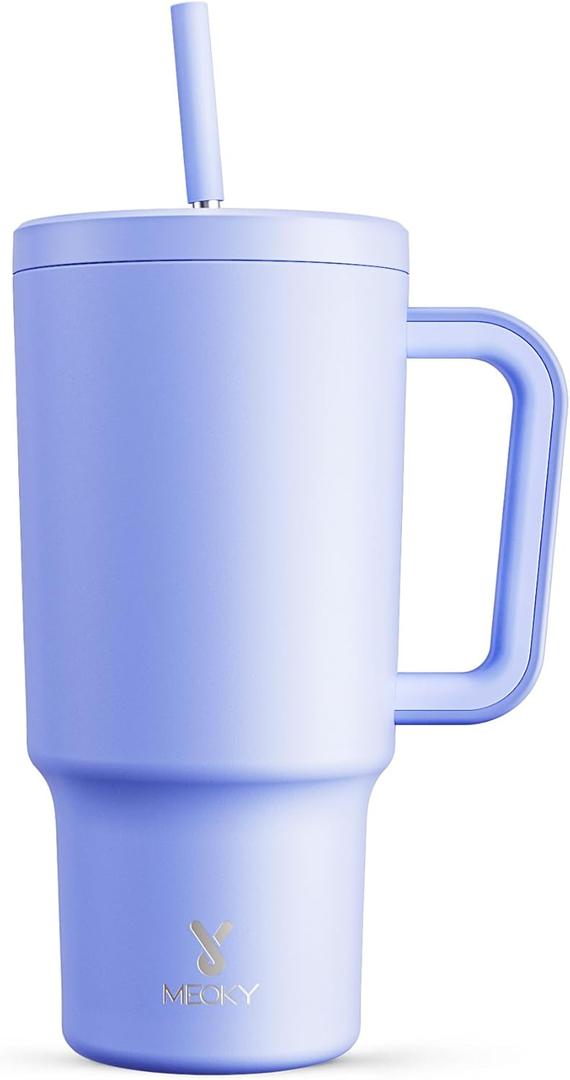 Meoky 40 oz Tumbler with Handle and Straw: Stainless Steel Insulated Tumbler with Lid and Straw - 100% Leak Proof Tumbler for Car Cup Holders - Travelers Commuters Workers, Purple 