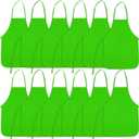12 Pieces Green Kids Painting Aprons With 2 Roomy Pockets for Art, Activity, Kitchen, and Crafts (13 x 19 inch)