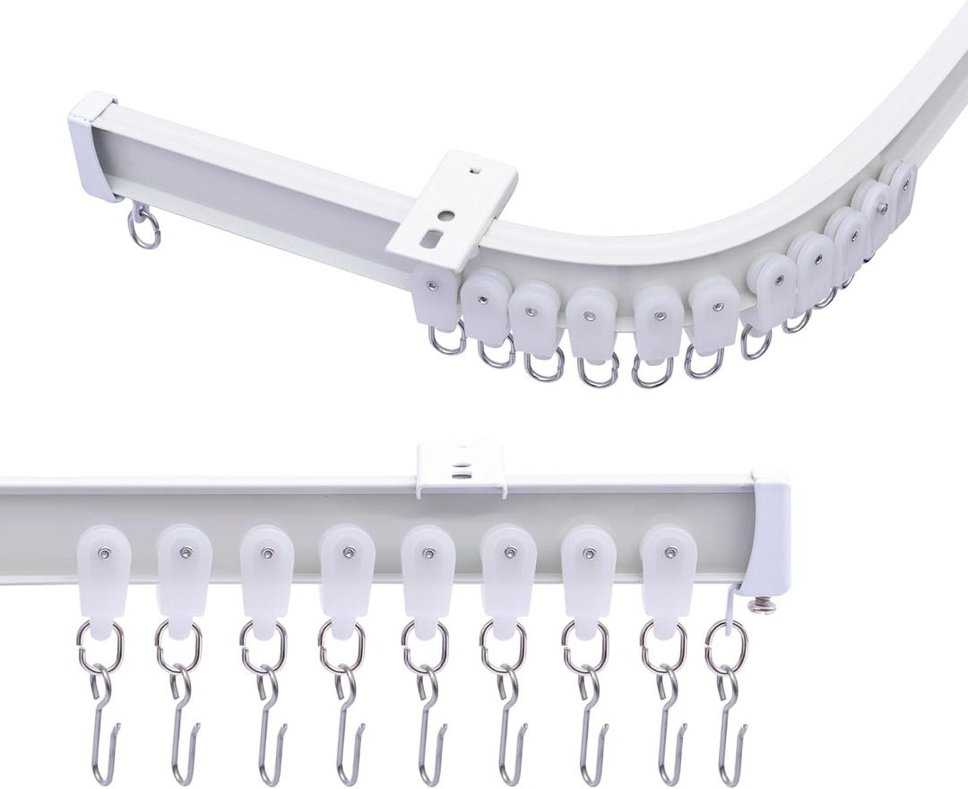MaKefeile Ceiling Curtains Track System, Flexible & Bendable Curtain Tracks for Ceiling Mount, Heavy Duty Aluminum Sliding Room Divider Track Rail with Hooks for Living Room, RV, Office, White, 9ft