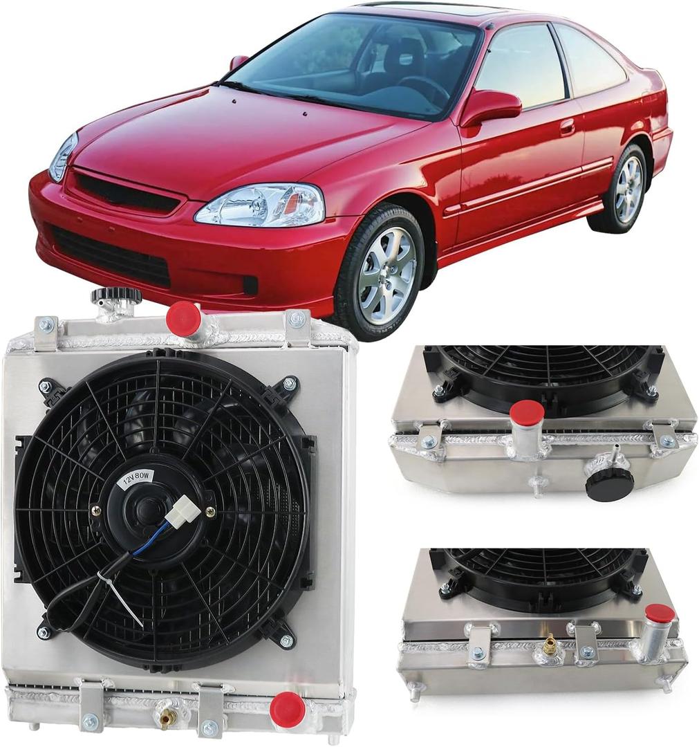 4 Row Aluminum Radiator + Shroud + Fan For 92-00 93 94 95 96 97 98 99 Honda Civic EJ EK EG DEL D15 D16