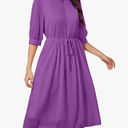 Wldrsd Solid Color Relaxed Dresses 2025 Women's Casual 3/4 Sleeve Crew Neck Flowy Swing A Line Dresses with Pockets, Size medium, color purple , medium