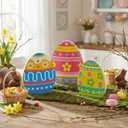 Threan 3 Pcs Easter Table Decoration Easter Egg Table Wooden Signs Spring Egg Wood Tabletop Centerpiece Decorations for Home Dining Room Party Office Decor