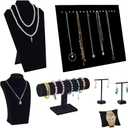 PH PandaHall 7pcs Velvet Jewelry Display Set Black Necklace Display Stands T-Bar Bracelet Holder Pendant Earring Displays Rack Pillow Watch Organizer for Jewelry Selling Store Vendor Trade Showcase
