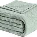 100% Cotton Muslin Blanket Throw 108'x90', Lightweight Breathable Summer Throw Blanket for Sofa, Couch, Bed, All-Season Use, Sage Green