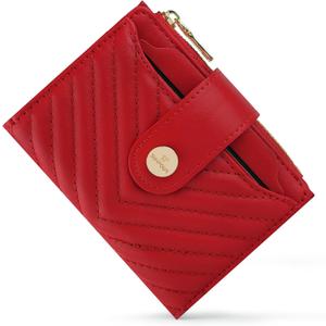 Sunpour Small Womens Wallet,Slim Bifold Leather Wallet for Women RFID Card Holder Ladies Compact Pocket Wallet Small Wallet for Crossbody Bag(Red)