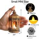 LLQ 8Pcs Mini Lantern with LED Tealight, Vintage Brown Lanterns Decorative, Hanging Candle Lanterns for Halloween Christmas Wedding Table Centerpiece Indian Decor, Garden Fairy Party Decorations