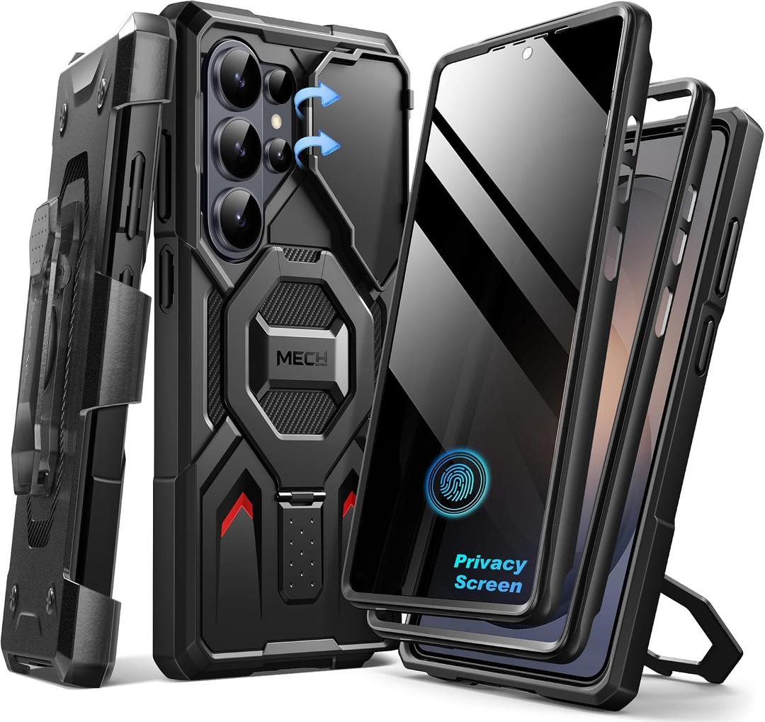TONGATE Magnetic Stand for Samsung Galaxy S26 Ultra Case, Compatible with Magsafe, [Camera Cover & 2 Front Frames][Military Drop Protection]S26 Ultra Case with Privacy Screen & Belt Clip,Black Privacy