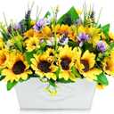 Pre-made Sunflower Centerpieces for Tables, Farmhouse Artificial Sunflowers Centerpieces in Pot Fake Sunflowers Arrangement for Home Decor, Rustic Potted Greenery for Wedding Party Kitchen Room