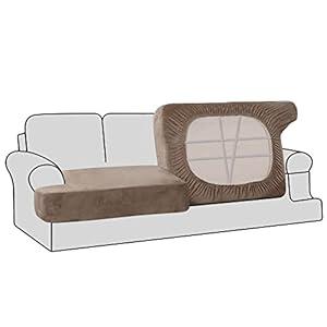 H.VERSAILTEX Stretch Velvet 2 Piece T Cushion Sofa Slipcovers Individually Sofa Cushion Covers for 2 Cushion Couch Seat Cushion Covers for Sofa Seat Cushion Covers Stay in Place (Sofa, Beige)
