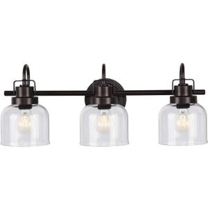 Bronze Bathroom Vanity Lights, 3-Light Vanity Light Fixtures for Bathroom, Oil Rubbed Bronze Vanity Light with Clear Glass Shade, Wall Sconces Lighting for Bathroom, Living Room, Hallway(E26 Base)