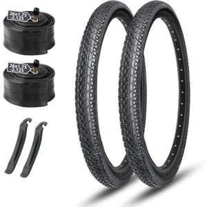 26x2.125 Cruiser Bike Tires: MOHEGIA 2-Pack 26 Inch Folding Tires with Pair Bike Tubes & Tire Levers Replacement Set for Beach Cruiser and Urban Commuting Bicycle