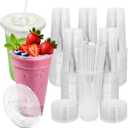[100 SETS] 32 oz Cups with lids, Plastic cups with Lids and Straws, Iced Coffee Cup, Suitable for Takeout Iced Coffee Cold Drinks, Smoothies, Juices, Parfaits, Frappuccinos, and Milkshakes