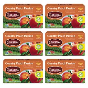 Celestial Seasonings Country Peach Passion Herbal Tea, Caffeine Free, 20 Tea Bags Box (Pack of 6) (EXP 05/08/28)