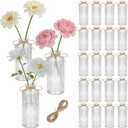 Glass Bud Vases Set of 20, Clear Small Flower Vases Bulk with Twines Ropes, Mini Ribbed Vase for Centerpieces, Decorative Glass Vases for Wedding Table, Party, Home Decor