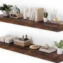 Heimlove 48W x 12D Long Floating Shelf, 12 Inch Deep Floating Shelves for Wall Set of 2, Wood Shelves for Bedroom Living Room Bathroom Kitchen Home Office, Rustic Brown, 47.2"W x 11.6"D x 1.5"H, 2 Pack