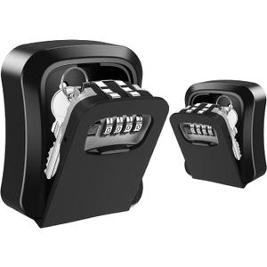 TTRWIN Key Lock Box, Resettable 4 Digit Combination Spare Key Safe LockBox, Waterproof Key Storage Security Lock Box Hide 5 Keys, Wall Mounted Lock Box for Outside, Home, Office, Garage, Black, 2 Pack