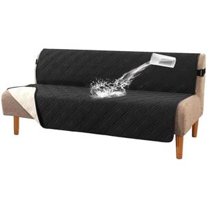 H.VERSAILTEX 100% Waterproof Futon Slipcovers Reversible Couch Cover Armless Futon Covers Slipcover Furniture Protector with Adjustable Elastic Strap Non-Slip Pets Covers, BLACK