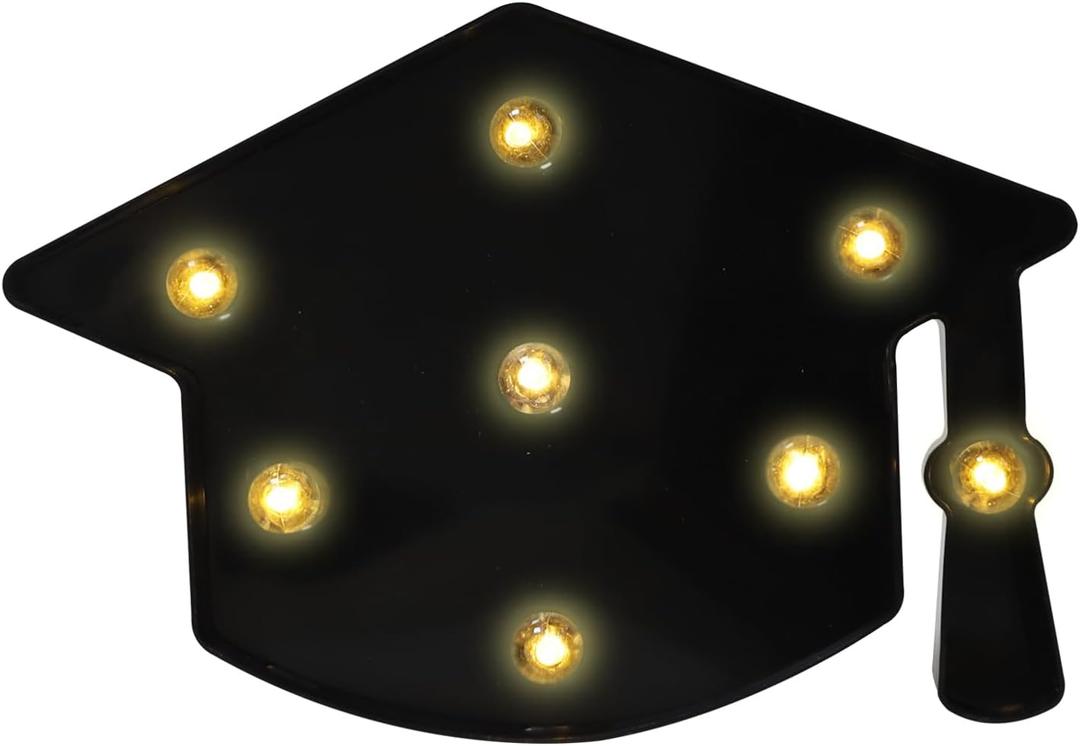 Graduation Cap Decorations Grad Light Up Letters Doctoral Tam Marquee Lights Hat for Master and Doctorate Ceremonies, High School College Bachelor Party, Graduation Decorations (Black)