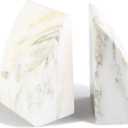 Koville Marble Bookends for Shelves, Large Bookends for Heavy Books, Natural Stone Book Stopper for Books CD Movies, Aesthetic Decorative Book Ends (Oriental Calacatta)
