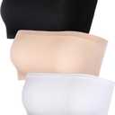 Women's Strapless Bralette Seamless Bandeau Stretchy Non-Padded Bandeau Tube Top Bra in Multi Color, 3 Pieces