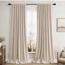 Beige Linen Black Out Curtains 90 Inch Length Back Tab 100 Percent Blackout Curtain for Living Room Patio Sliding Door Thermal Insulated Noise Reducing Bedroom Light Blocking Drapes 52x90 Inch Long