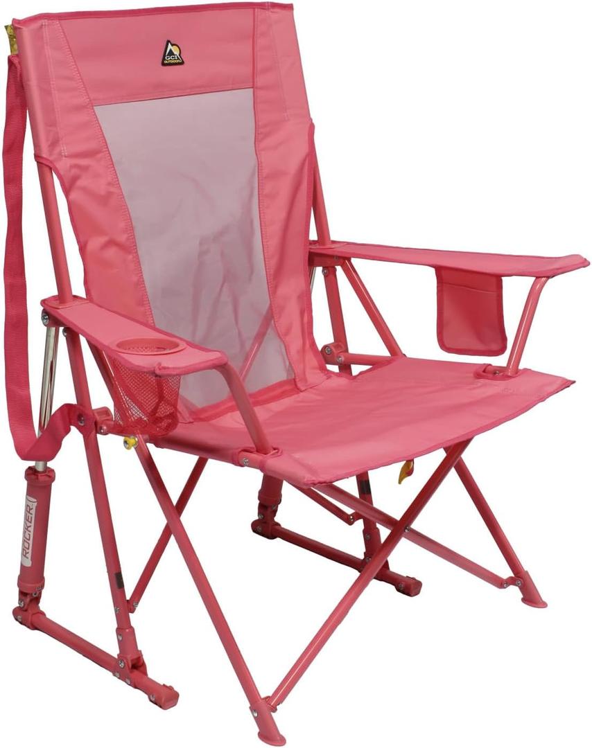 GCI Outdoor Comfort Pro Rocker Camping Chair | Portable Folding Rocking Chair with Durable Armrests & Drink Holder  Blush